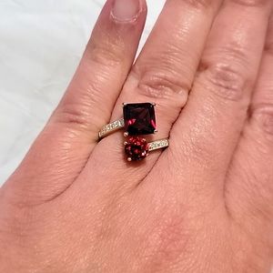 Two red stone silver ring